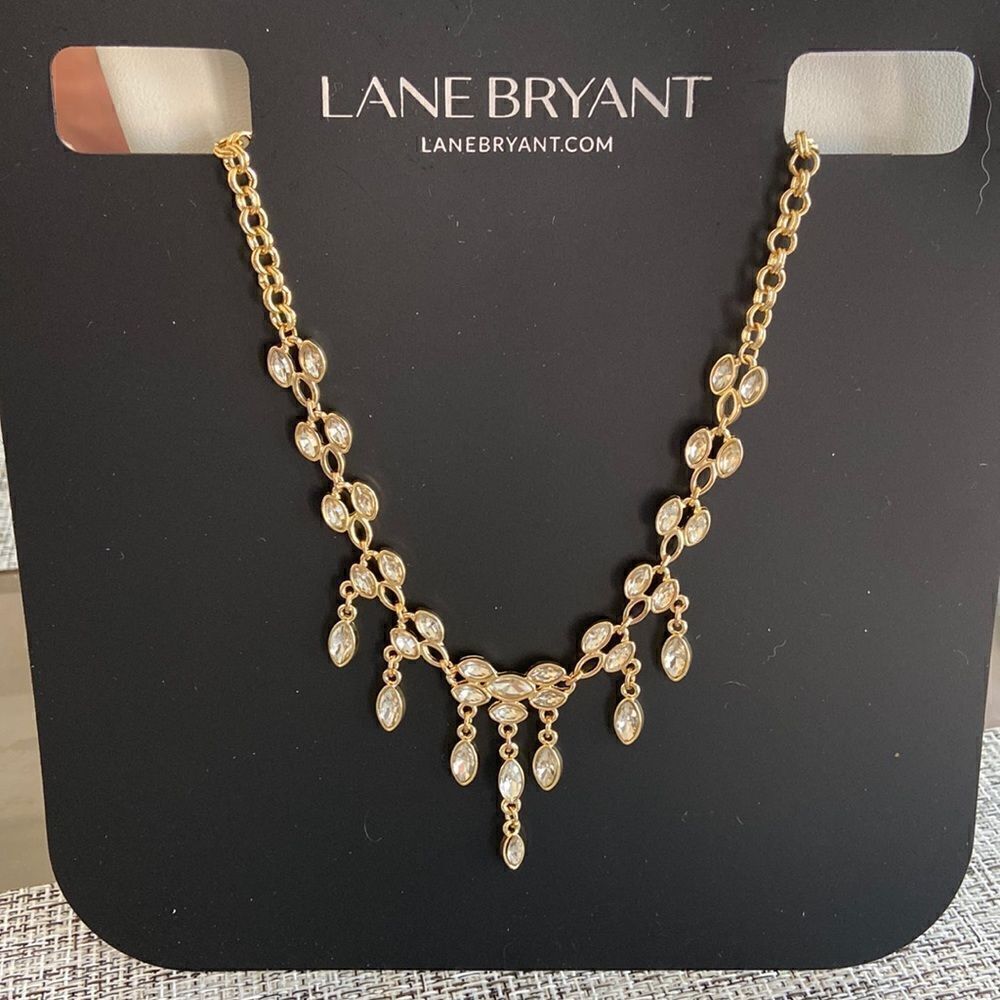 Lane Bryant Statement necklace Crystal’s drops gold color NWT